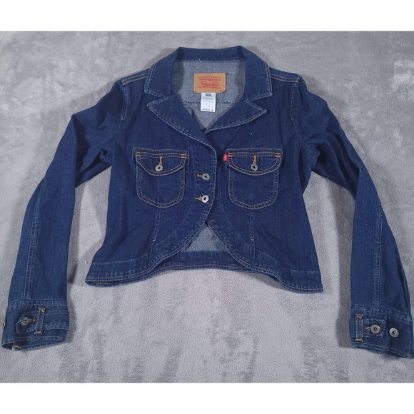 Levis Denim Jacket Womens Junior Medium Blue Stretch Cropped Western Blazer - Picture 1 of 11